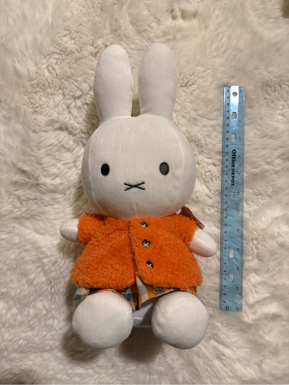 Miffy Plush Toy with Orange Cardigan and Plaid/Gingham Dress